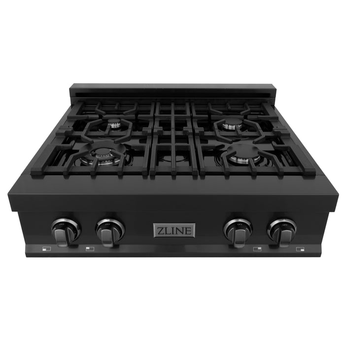 ZLINE Appliance Package - 30" Professional Double Wall Oven, 30" Rangetop, Range Hood In Black Stainless Steel, 3KP-RTBRH30-AWD