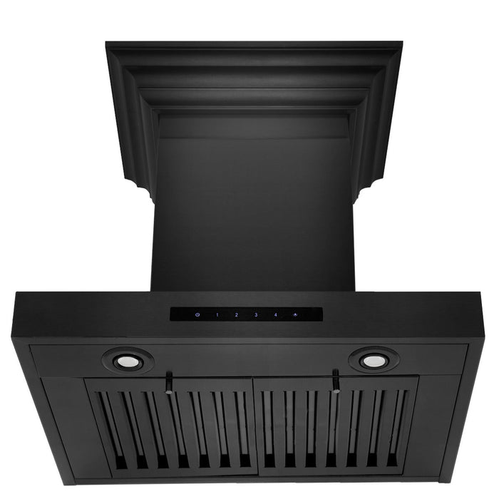 ZLINE 24 in. Convertible Vent Wall Mount Range Hood in Black Stainless Steel with Crown Molding, BSKENCRN-24