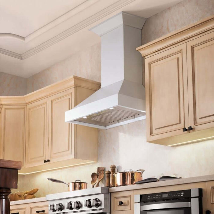 ZLINE Wooden Wall Mount Range Hood in Smooth Bright White Finish with Size Options (KBWW)