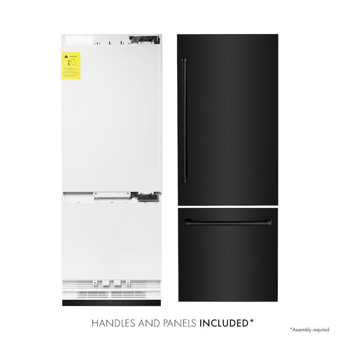 ZLINE 30 in. 16.1 cu. ft. Built-In 2-Door Bottom Freezer Refrigerator with Internal Water and Ice Dispenser in Black Stainless Steel (RBIV-BS-30)