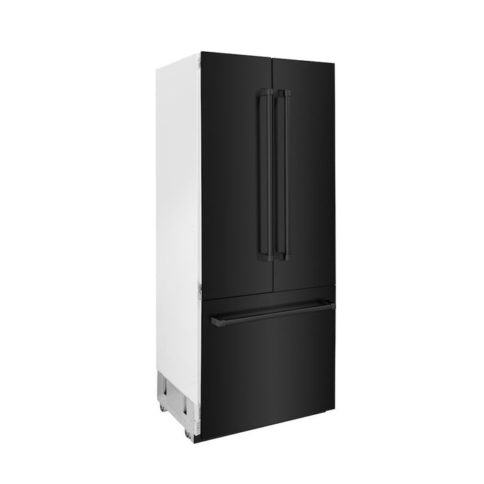 ZLINE 36 in. 19.6 cu. ft. Built-In 3-Door French Door Freezer Refrigerator with Internal Water and Ice Dispenser in Black Stainless Steel (RBIV-BS-36)