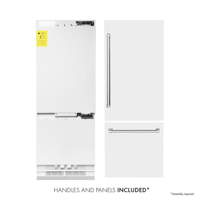 ZLINE 30 In. 16.1 cu. ft. Built-In Refrigerator with Internal Water and Ice Dispenser in White Matte, RBIV-WM-30