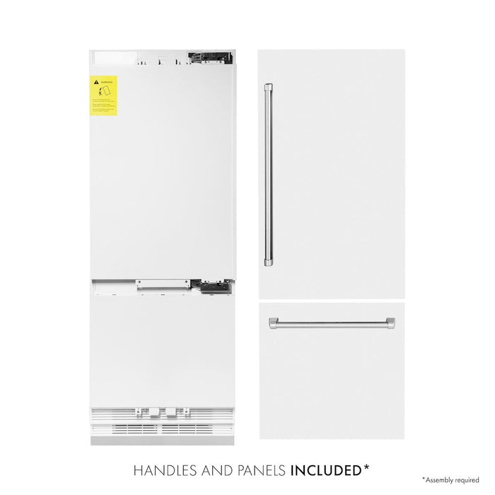 ZLINE 30 in. 16.1 cu. ft. Built-In 2-Door Bottom Freezer Refrigerator with Internal Water and Ice Dispenser in White Matte (RBIV-WM-30)