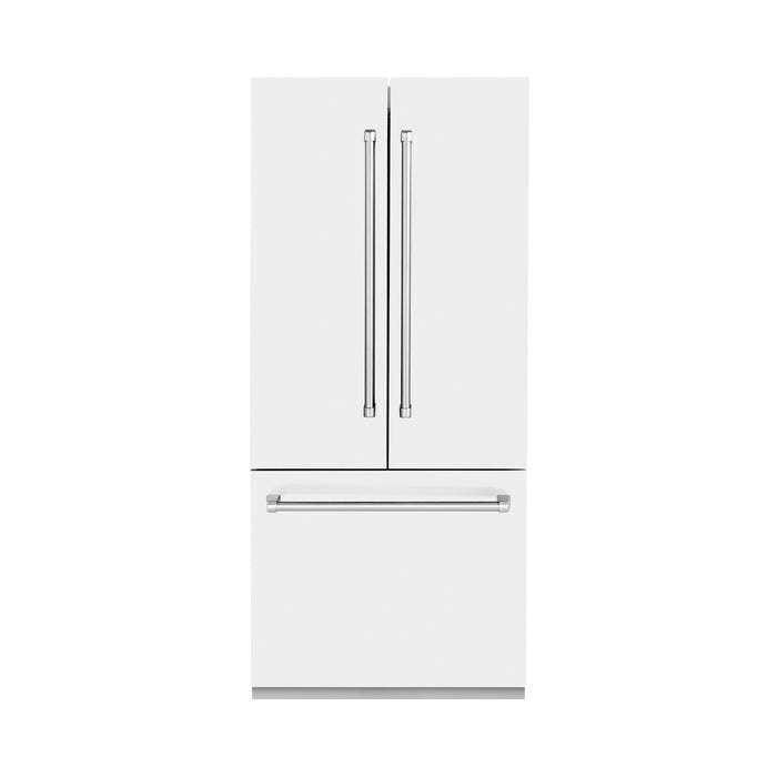 ZLINE 36 In. 19.6 cu. ft. Built-In French Door Refrigerator with Internal Water and Ice Dispenser in White Matte, RBIV-WM-36