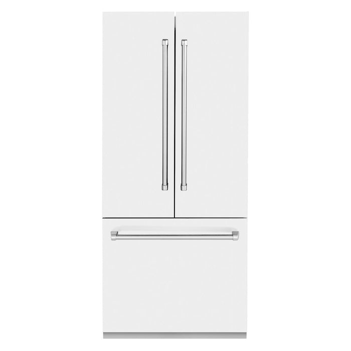 ZLINE 36 in. 19.6 cu. ft. Built-In 3-Door French Door Refrigerator with Internal Water and Ice Dispenser in White Matte (RBIV-WM-36)