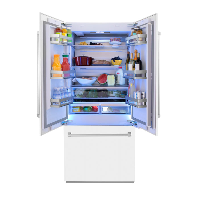 ZLINE 36 In. 19.6 cu. ft. Built-In French Door Refrigerator with Internal Water and Ice Dispenser in White Matte, RBIV-WM-36