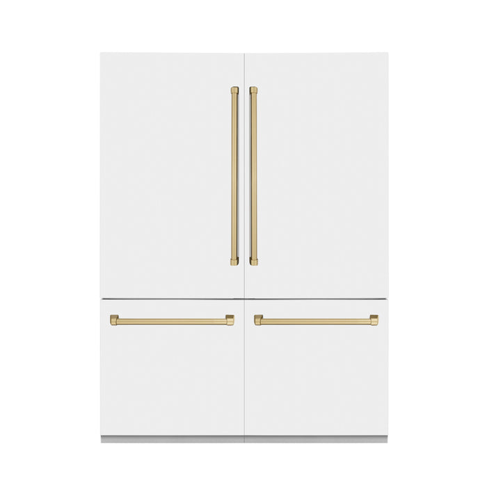 ZLINE 60 In. 32.2 cu. ft. Built-In Refrigerator with Internal Water and Ice Dispenser in White Matte with Champagne Bronze Accents, RBIVZ-WM-60-CB