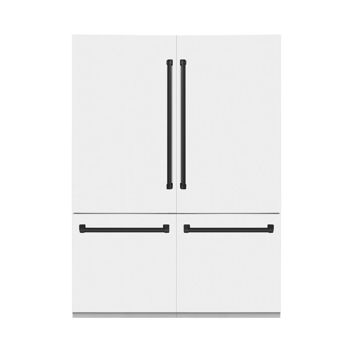 ZLINE Autograph Edition 60 in. 32.2 cu. ft. Built-in 4-Door French Door Refrigerator with Internal Water and Ice Dispenser in White Matte with Matte Black Accents (RBIVZ-WM-60-MB)