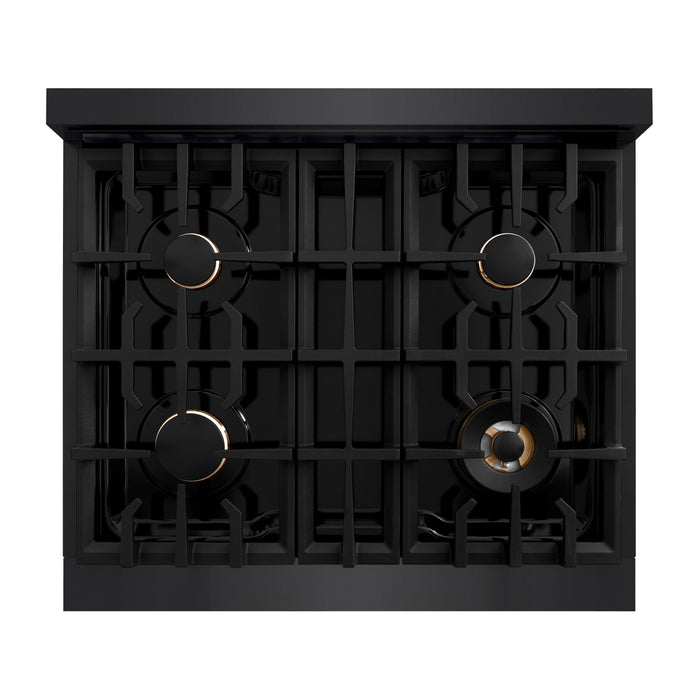 ZLINE Autograph Edition 30" 4.2 cu. ft. Classic Gas Range with 4 Burners in Black Stainless Steel and Champagne Bronze Accents, CGRBZ-30-CB