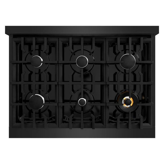 ZLINE 36 in. 5.2 cu. ft. Classic Dual Fuel Range with 6 Burner Gas Cooktop and Electric Convection Oven in Black Stainless Steel (CDRB-36)