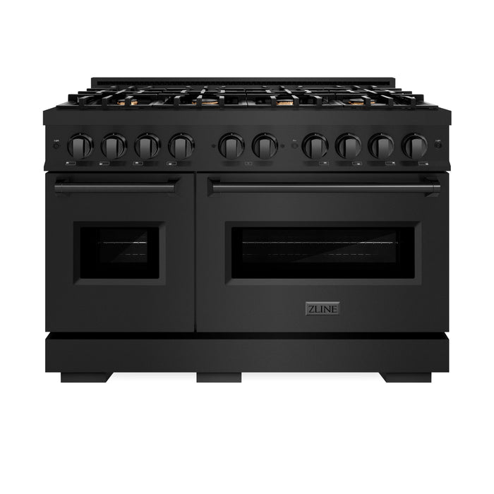 ZLINE 48" 6.7 cu. ft. Classic Double Oven Dual Fuel Range in Black Stainless Steel with 8 Brass Burners, CDRB-BR-48