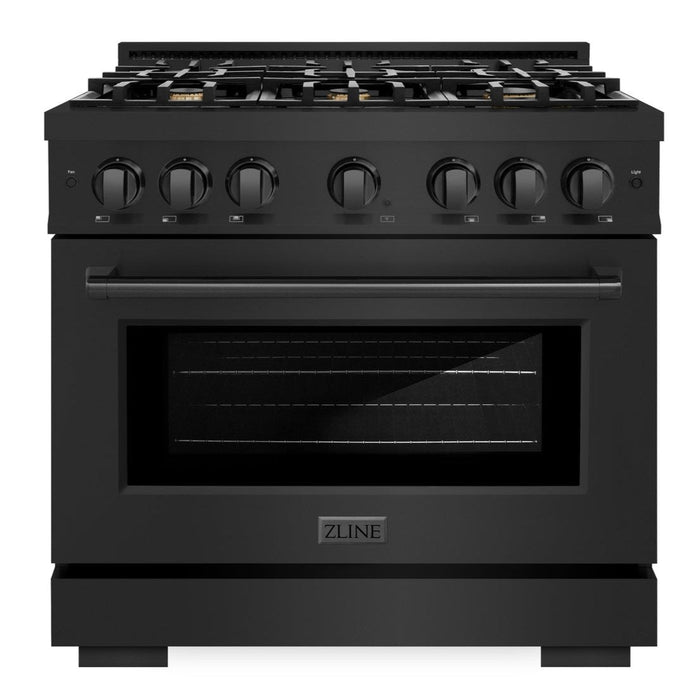 ZLINE 36" 5.2 cu. ft. Select Dual Fuel Range withs in Black Stainless Steel with 6 Brass Burners, HDRB-BR-36