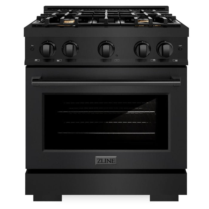 ZLINE 30" 4.2 cu. ft. Select Dual Fuel Range withs in Black Stainless Steel with 4 Brass Burners, HDRB-BR-30