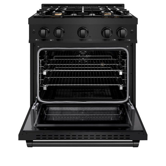 ZLINE 30" 4.2 cu. ft. Select Dual Fuel Range withs in Black Stainless Steel with 4 Brass Burners, HDRB-BR-30