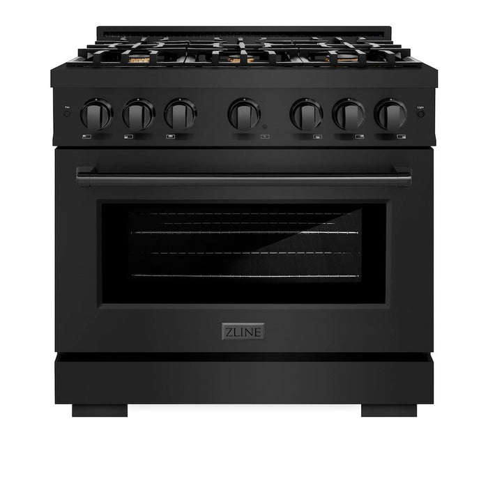 ZLINE 36 in. 5.2 cu. ft. Select Dual Fuel Range with Gas Cooktop and Electric Convection Oven in Black Stainless Steel with 6 Brass Burners (HDRB-BR-36)