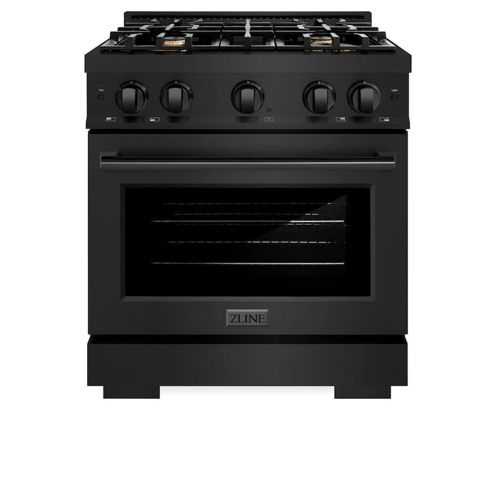 ZLINE 30 in. 4.2 cu. ft. Select Dual Fuel Range with Gas Cooktop and Electric Convection Oven in Black Stainless Steel with 4 Brass Burners (HDRB-BR-30)