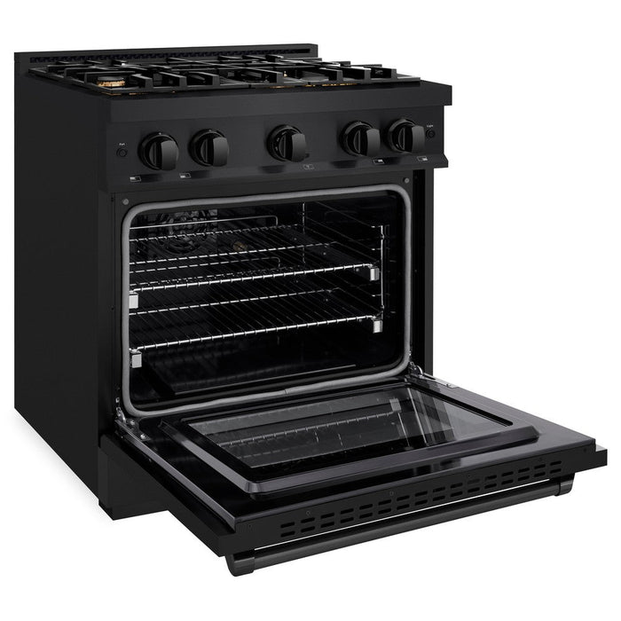 ZLINE 30" 4.2 cu. ft. Select Dual Fuel Range withs in Black Stainless Steel with 4 Brass Burners, HDRB-BR-30