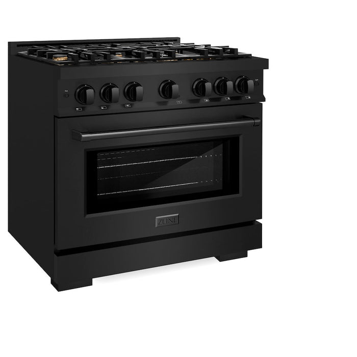 ZLINE 36 in. 5.2 cu. ft. Select Dual Fuel Range with Gas Cooktop and Electric Convection Oven in Black Stainless Steel with 6 Brass Burners (HDRB-BR-36)