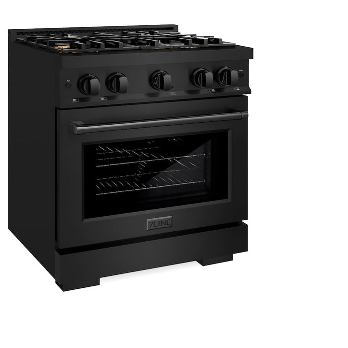 ZLINE 30 in. 4.2 cu. ft. Select Dual Fuel Range with Gas Cooktop and Electric Convection Oven in Black Stainless Steel with 4 Brass Burners (HDRB-BR-30)