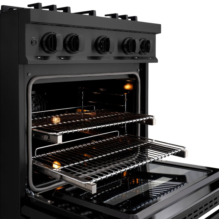 ZLINE 30" 4.2 cu. ft. Select Dual Fuel Range withs in Black Stainless Steel with 4 Brass Burners, HDRB-BR-30