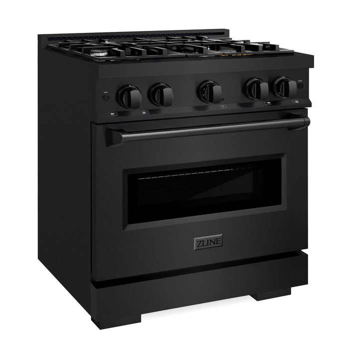 ZLINE 30" 4.2 cu. ft. Classic Gas Range with 4 Burners in Black Stainless Steel, CGRB-30