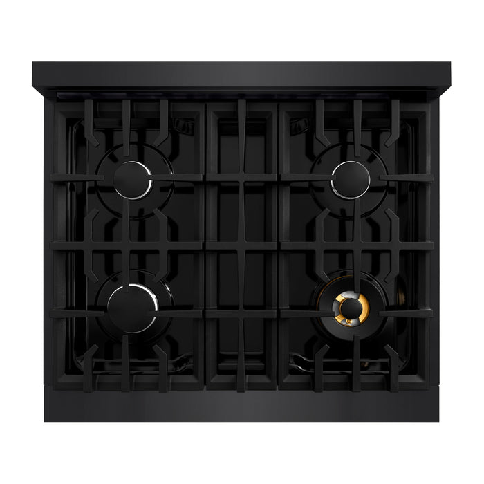 ZLINE 30" 4.2 cu. ft. Classic Gas Range with 4 Burners in Black Stainless Steel, CGRB-30