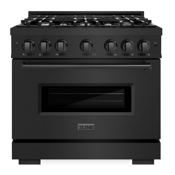 ZLINE 36" 5.2 cu. ft. Classic Gas Range with 6 Burners in Black Stainless Steel, CGRB-36