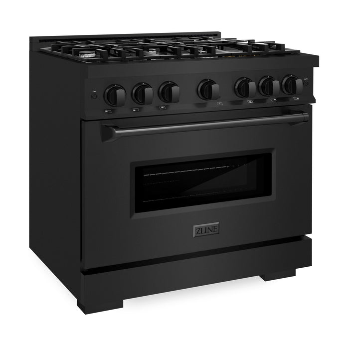 ZLINE 36" 5.2 cu. ft. Classic Gas Range with 6 Burners in Black Stainless Steel, CGRB-36