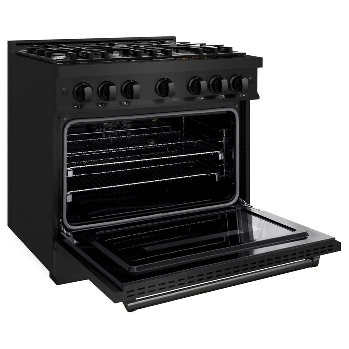 ZLINE 36" 5.2 cu. ft. Classic Gas Range with 6 Burners in Black Stainless Steel, CGRB-36