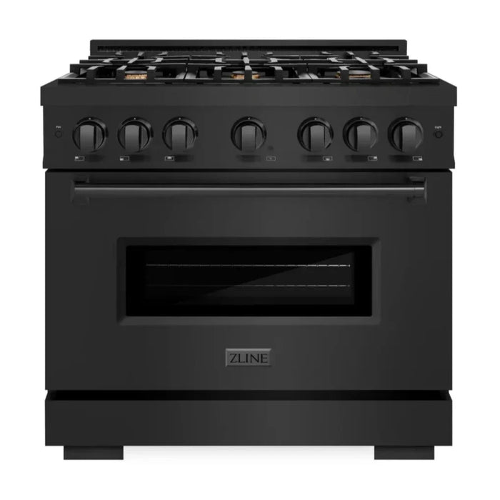 ZLINE 36" 5.2 cu. ft. Classic Dual Fuel Range in Black Stainless Steel with 6 Brass Burners, CDRB-BR-36