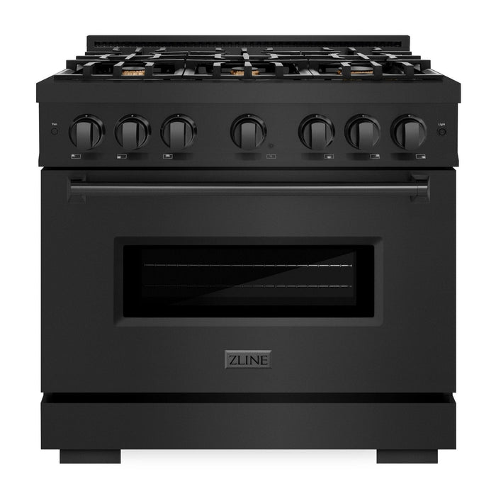 ZLINE 36" 5.2 cu. ft. Classic Gas Range with 6 Brass Burners in Black Stainless Steel, CGRB-BR-36