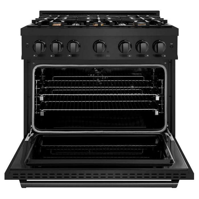 ZLINE 36 in. 5.2 cu. ft. Classic Dual Fuel Range with Gas Cooktop and Electric Convection Oven in Black Stainless Steel with 6 Brass Burners (CDRB-BR-36)