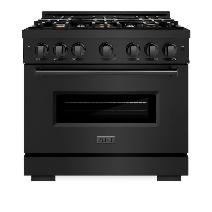 ZLINE 36 in. 5.2 cu. ft. Classic Dual Fuel Range with Gas Cooktop and Electric Convection Oven in Black Stainless Steel with 6 Brass Burners (CDRB-BR-36)