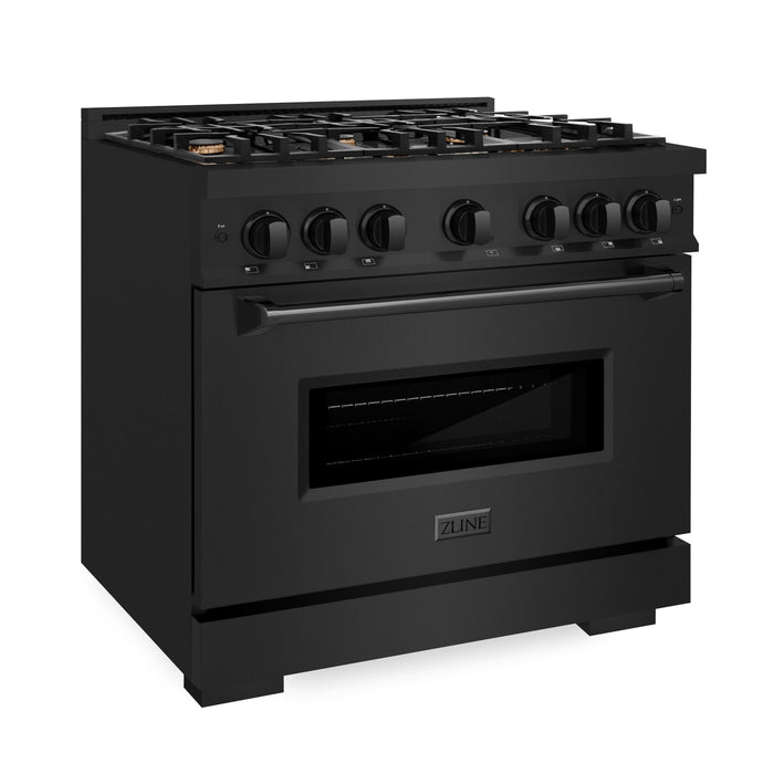 ZLINE 36" 5.2 cu. ft. Classic Gas Range with 6 Brass Burners in Black Stainless Steel, CGRB-BR-36