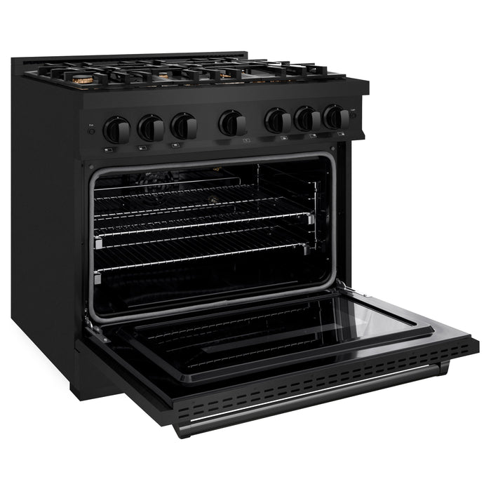 ZLINE 36" 5.2 cu. ft. Classic Gas Range with 6 Brass Burners in Black Stainless Steel, CGRB-BR-36