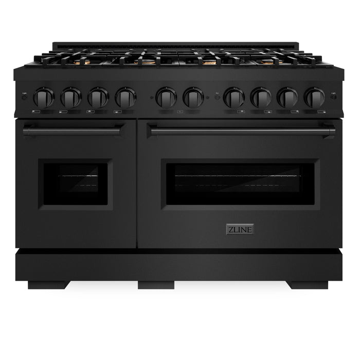 ZLINE 48" 6.7 cu. ft. Classic Double Oven Gas Range in Black Stainless Steel with 8 Brass Burners, CGRB-BR-48