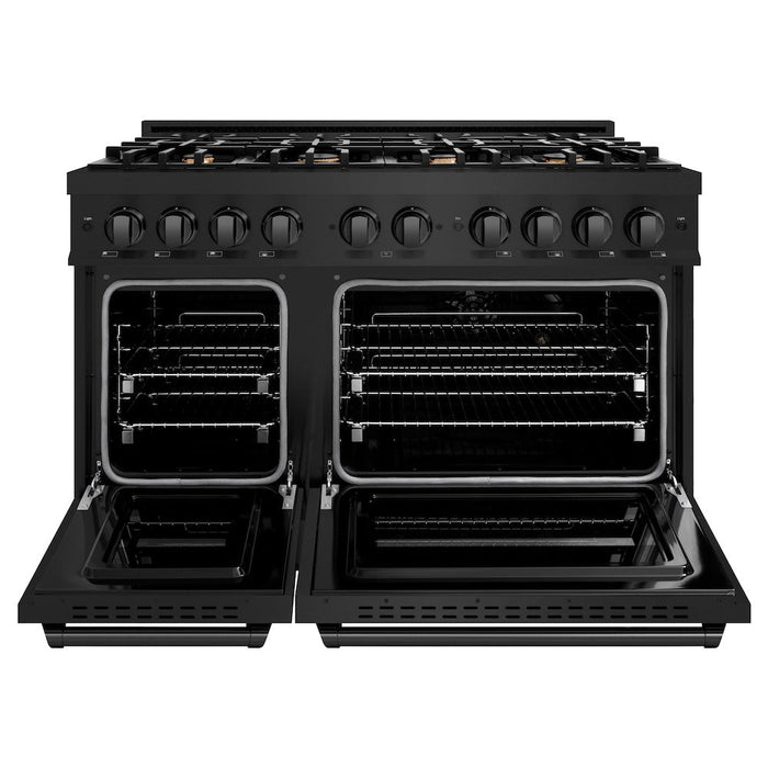 ZLINE 48 in. 6.7 cu. ft. Classic Double Oven Gas Range in Black Stainless Steel with 8 Brass Burners (CGRB-BR-48)