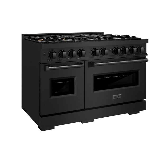 ZLINE 48" 6.7 cu. ft. Classic Double Oven Gas Range in Black Stainless Steel with 8 Brass Burners, CGRB-BR-48