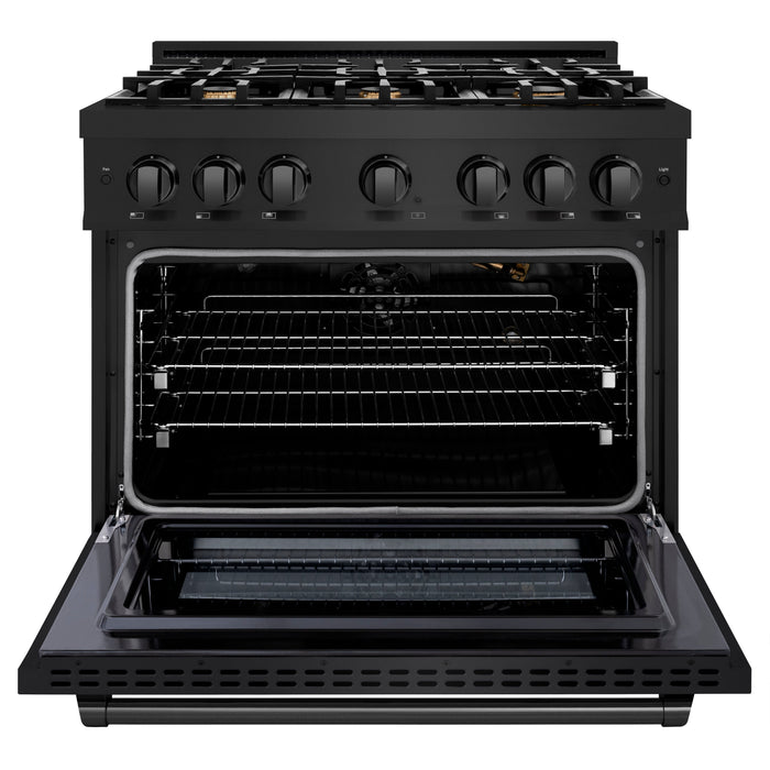 ZLINE 36" 5.2 cu. ft. Select Gas Range in Black Stainless Steel with 6 Brass Burners, HGRB-BR-36