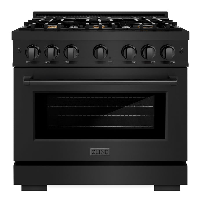 ZLINE 36" 5.2 cu. ft. Select Gas Range in Black Stainless Steel with 6 Brass Burners, HGRB-BR-36