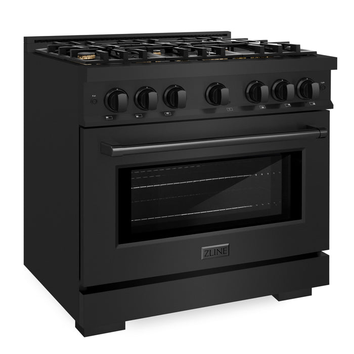 ZLINE 36" 5.2 cu. ft. Select Gas Range in Black Stainless Steel with 6 Brass Burners, HGRB-BR-36