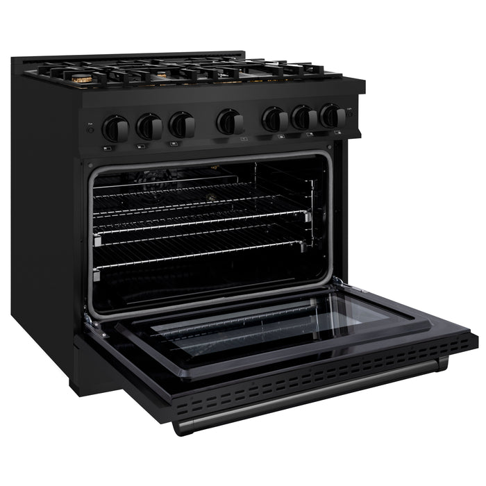 ZLINE 36" 5.2 cu. ft. Select Gas Range in Black Stainless Steel with 6 Brass Burners, HGRB-BR-36