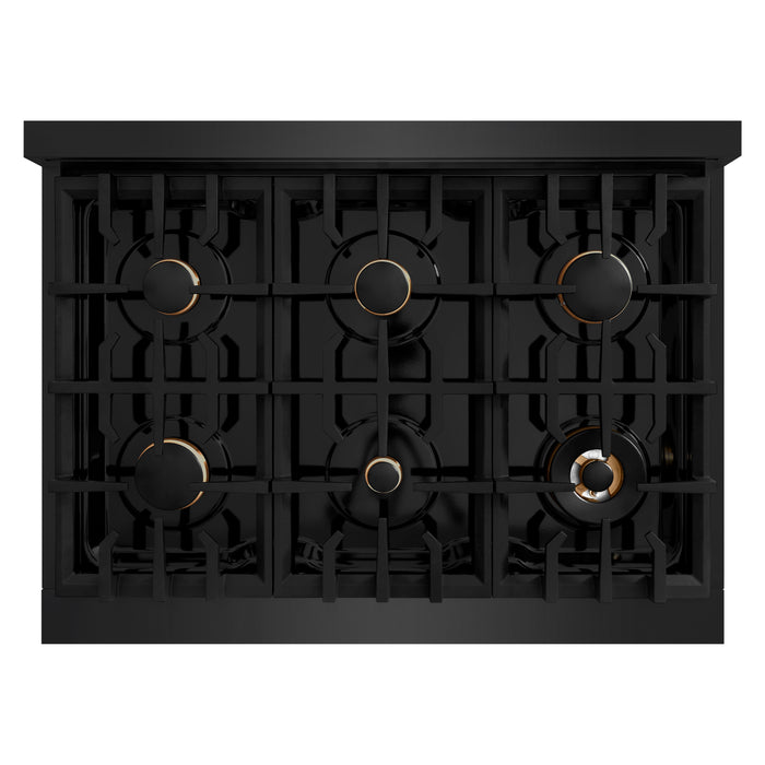 ZLINE 36" 5.2 cu. ft. Select Gas Range in Black Stainless Steel with 6 Brass Burners, HGRB-BR-36