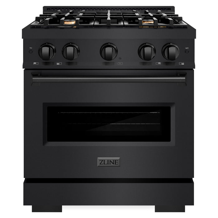 ZLINE 30" 4.2 cu. ft. Classic Gas Range in Black Stainless Steel with 4 Brass Burners, CGRB-BR-30