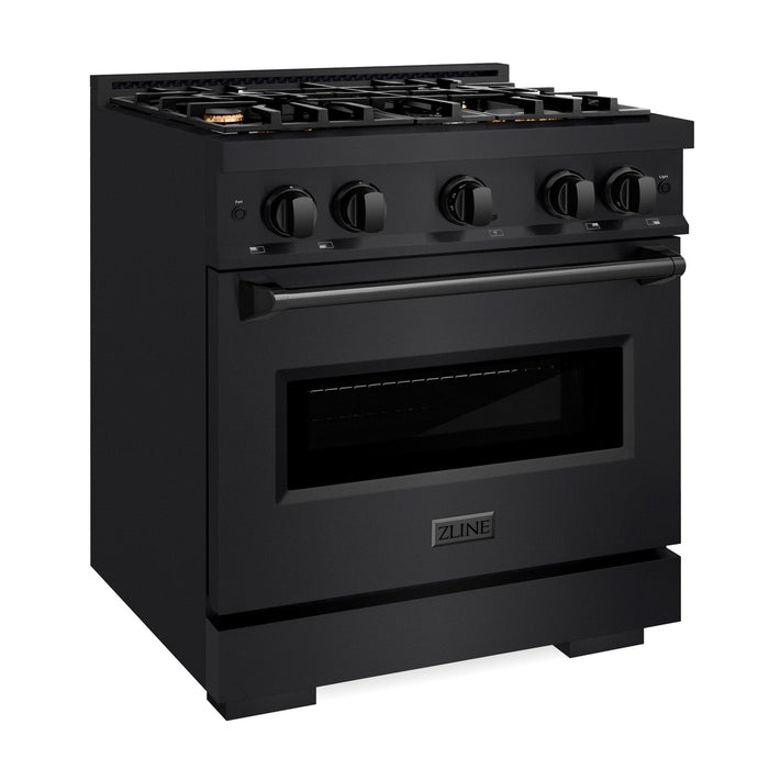 ZLINE 30" 4.2 cu. ft. Classic Gas Range in Black Stainless Steel with 4 Brass Burners, CGRB-BR-30