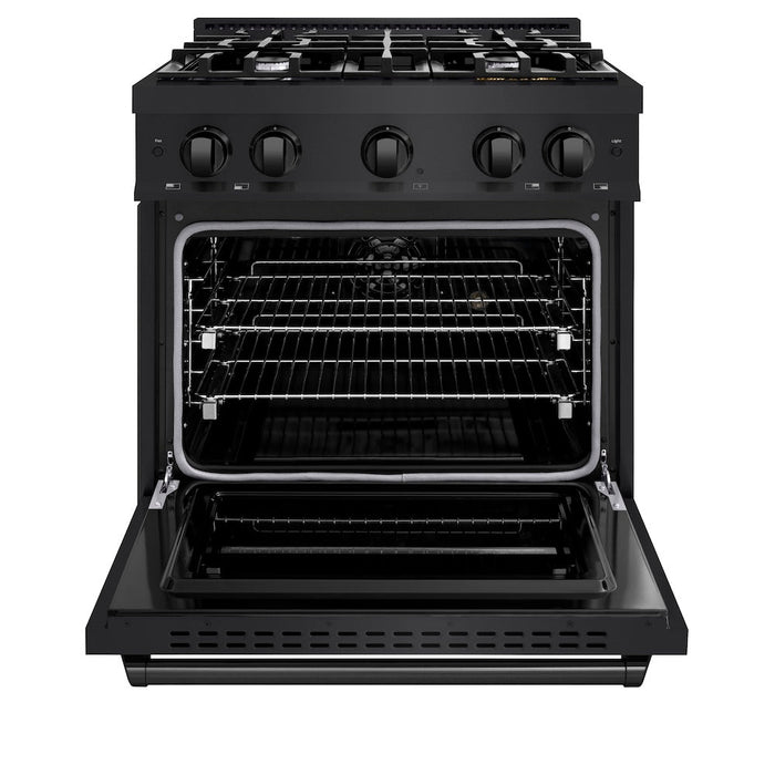 ZLINE 30 in. 4.2 cu. ft. Classic Dual Fuel Range with 4 Burner Gas Cooktop and Electric Convection Oven in Black Stainless Steel (CDRB-30)