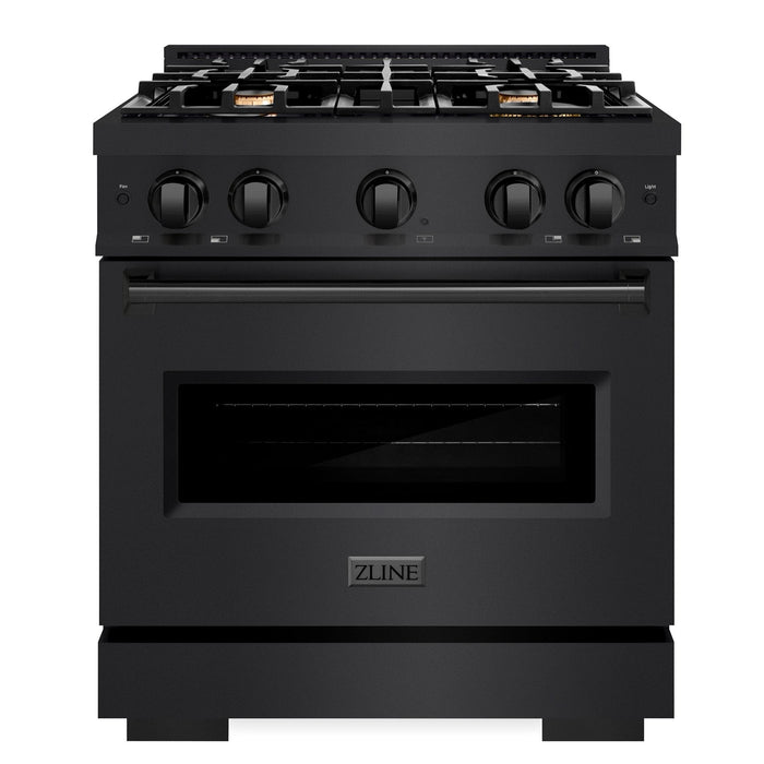 ZLINE 30" 4.2 cu. ft. Classic Dual Fuel Range in Black Stainless Steel with 4 Brass Burners, CDRB-BR-30