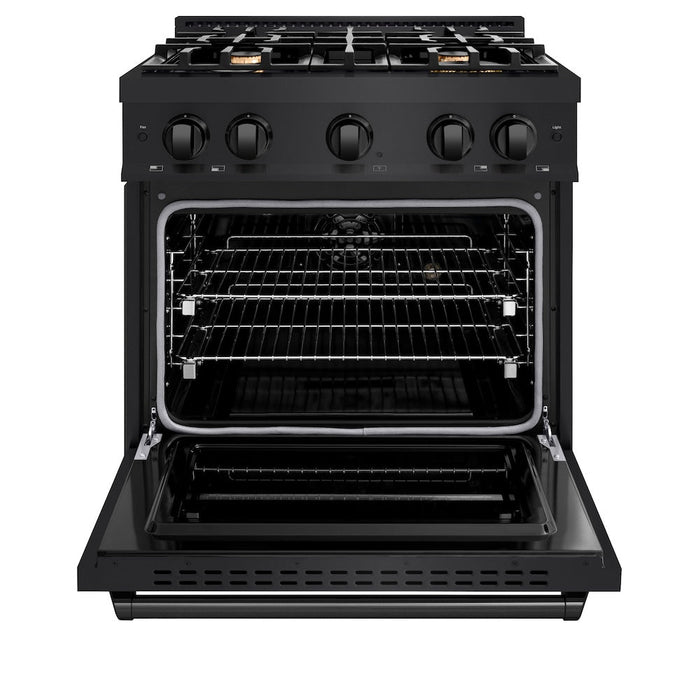 ZLINE 30 in. 4.2 cu. ft. Classic Dual Fuel Range with Gas Cooktop and Electric Convection Oven in Black Stainless Steel with 4 Brass Burners (CDRB-BR-30)