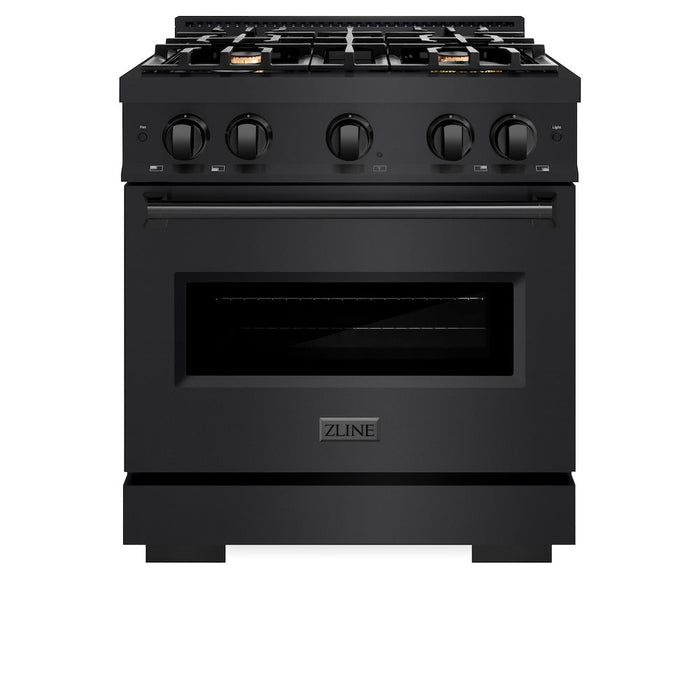 ZLINE 30 in. 4.2 cu. ft. Classic Dual Fuel Range with Gas Cooktop and Electric Convection Oven in Black Stainless Steel with 4 Brass Burners (CDRB-BR-30)