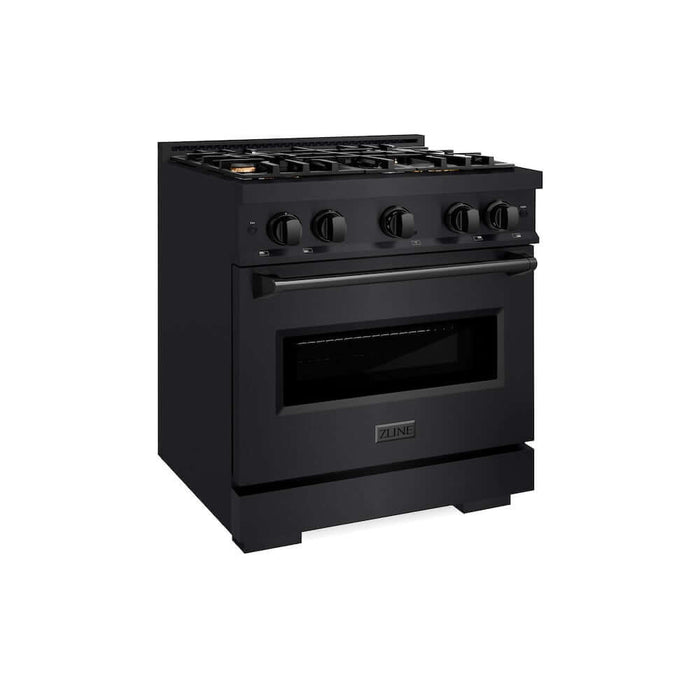 ZLINE 30 in. 4.2 cu. ft. Classic Gas Range with Convection Gas Oven in Black Stainless Steel with 4 Brass Burners (CGRB-BR-30)